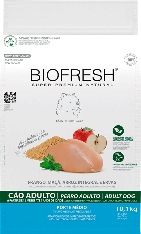 Ração Seca Biofresh Frango, Maçã, Arroz integral e Ervas Cães Adultos Raças Médias - 10,1Kg