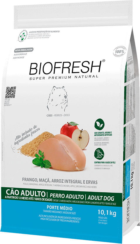 Ração Seca Biofresh Frango, Maçã, Arroz integral e Ervas Cães Adultos Raças Médias - 10,1Kg