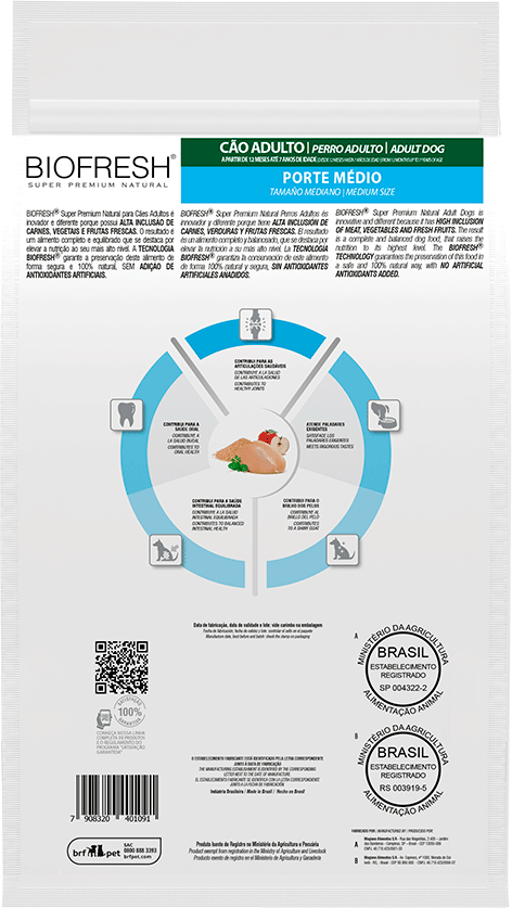 Ração Seca Biofresh Frango, Maçã, Arroz integral e Ervas Cães Adultos Raças Médias - 10,1Kg