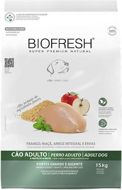 Ração Seca Biofresh Frango, Maçã, Arroz integral e Ervas Cães Adultos Raças Grandes e Gigantes - 15Kg