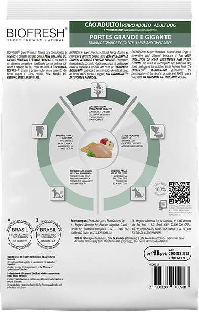 Ração Seca Biofresh Frango, Maçã, Arroz integral e Ervas Cães Adultos Raças Grandes e Gigantes - 15Kg