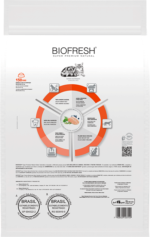 Ração Seca Biofresh Frango Fresco, Alecrim, Chá Verde e Blueberry para Gatos Castrados - 1,5Kg