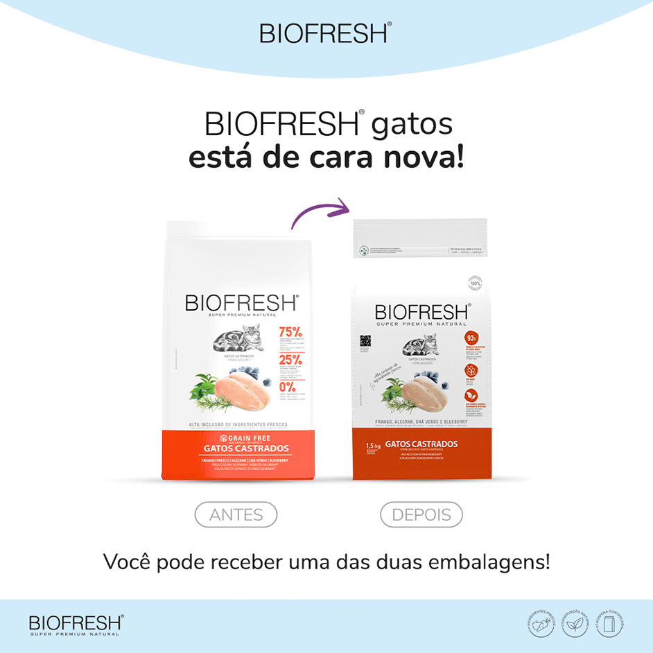 Ração Seca Biofresh Frango Fresco, Alecrim, Chá Verde e Blueberry para Gatos Castrados - 1,5Kg