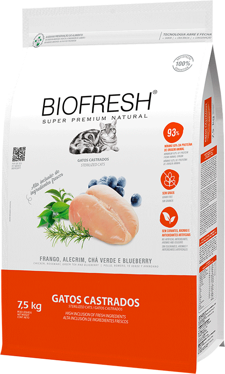 Ração Seca Biofresh Frango Fresco, Alecrim, Chá Verde e Blueberry para Gatos Castrados - 7,5Kg