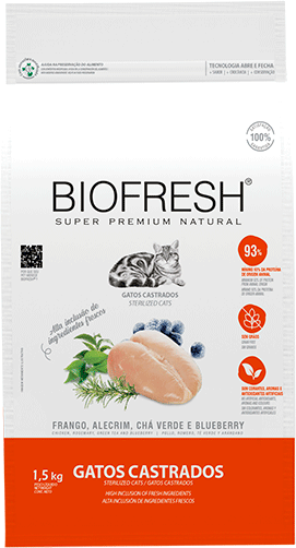 Ração Seca Biofresh Frango Fresco, Alecrim, Chá Verde e Blueberry para Gatos Castrados - 1,5Kg
