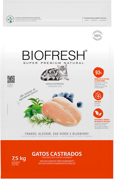Ração Seca Biofresh Frango Fresco, Alecrim, Chá Verde e Blueberry para Gatos Castrados - 7,5Kg