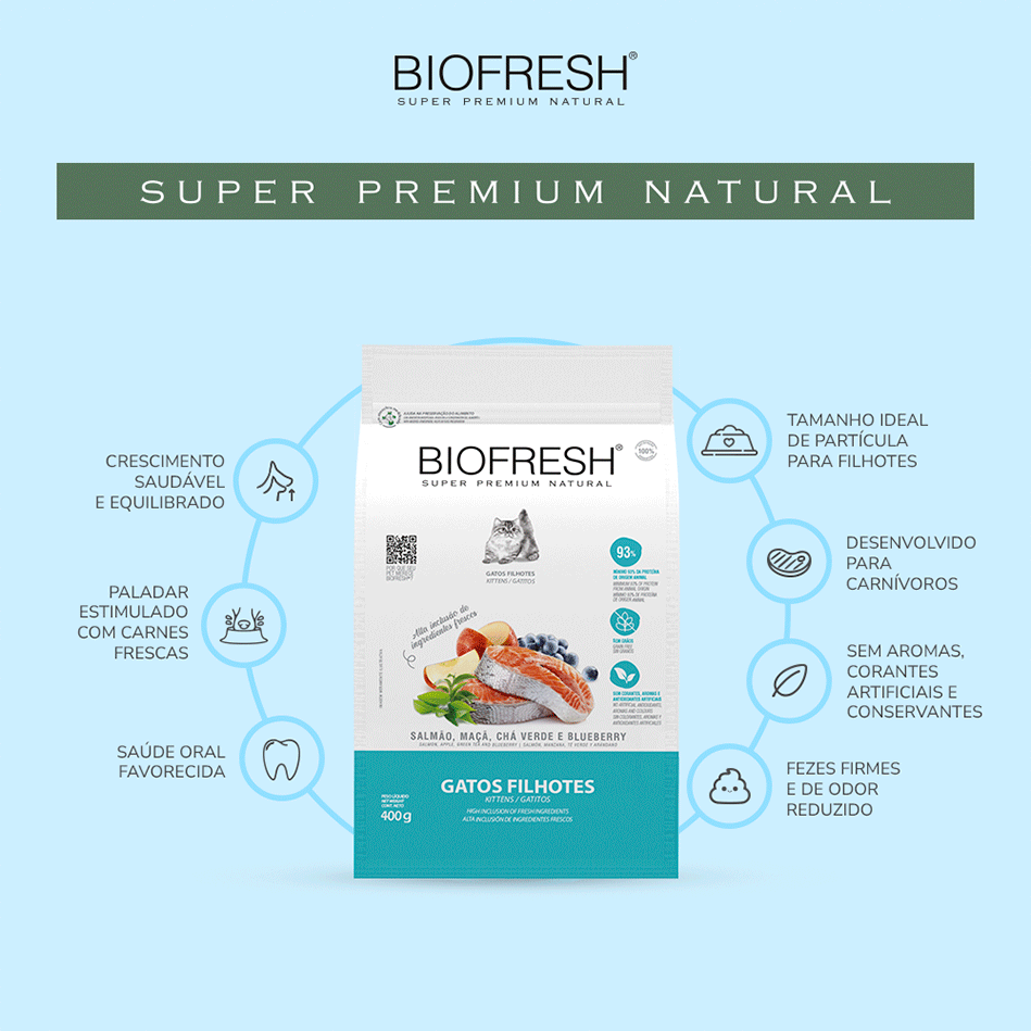 Ração Seca Biofresh Salmão, Maçãs, Chá Verde e Blueberry para Gatos Filhotes - 1,5Kg