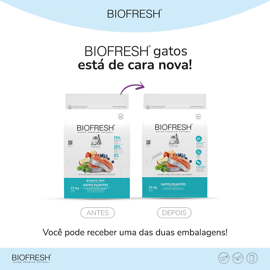 Ração Seca Biofresh Salmão, Maçãs, Chá Verde e Blueberry para Gatos Filhotes - 7,5Kg