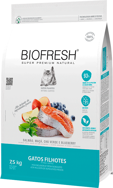 Ração Seca Biofresh Salmão, Maçãs, Chá Verde e Blueberry para Gatos Filhotes - 7,5Kg