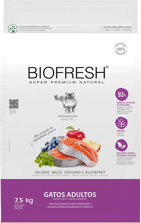 Ração Seca Biofresh Salmão, Maçãs, Orégano e Blueberry para Gatos Adultos - 7,5Kg