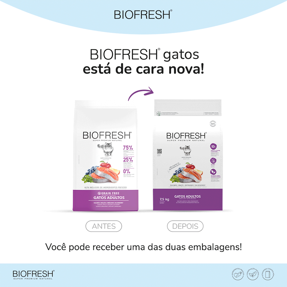Ração Seca Biofresh Salmão, Maçãs, Orégano e Blueberry para Gatos Adultos - 7,5Kg