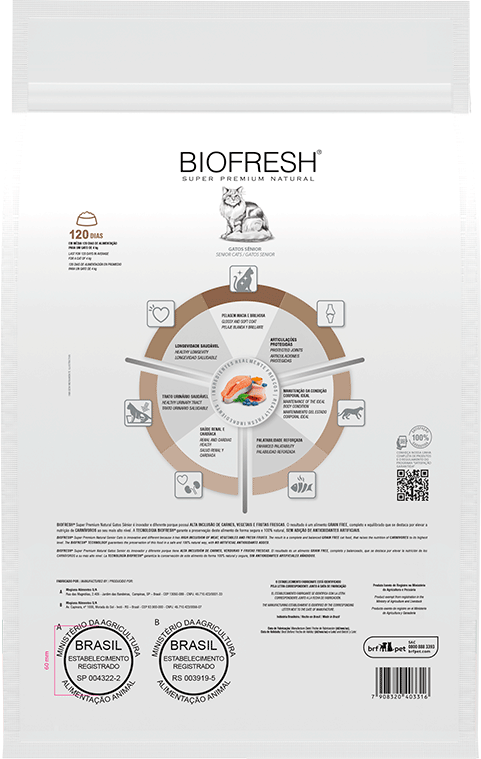 Ração Seca Biofresh Peixe Branco, Salmão, Chá Verde, Cúrcuma e Blueberry para Gatos Sênior - 7,5Kg