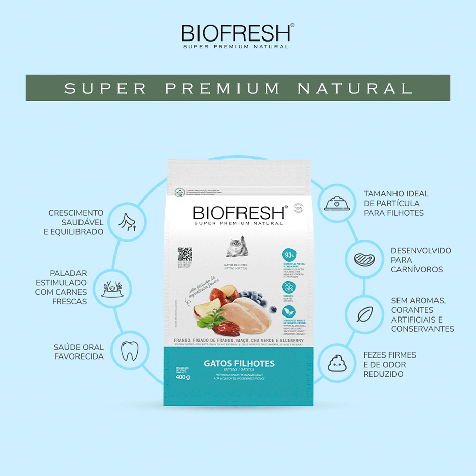 Ração Seca Biofresh Frango, Fígado de Frango, Maçã, Chá Verde e Blueberry para Gatos Filhotes - 1,5Kg