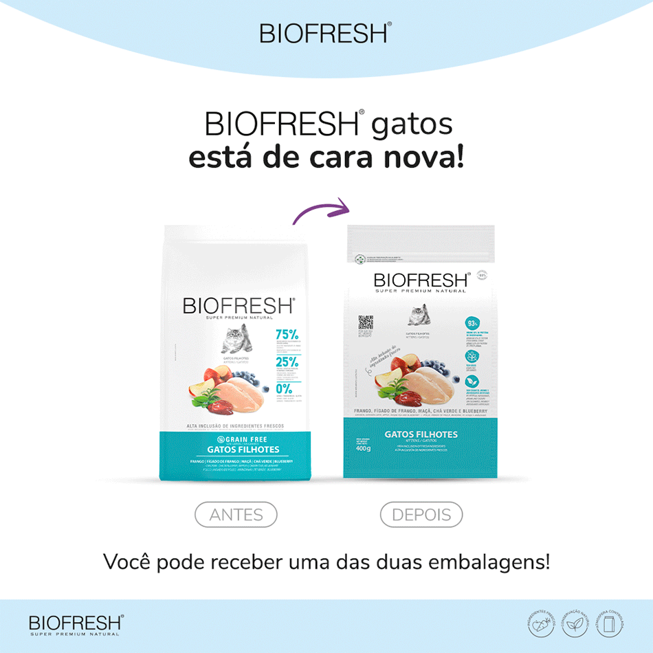 Ração Seca Biofresh Frango, Fígado de Frango, Maçã, Chá Verde e Blueberry para Gatos Filhotes - 400 g