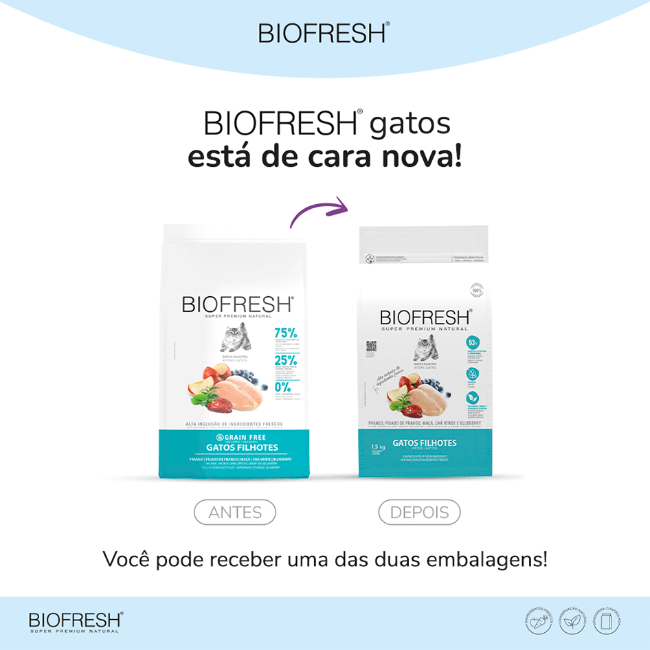 Ração Seca Biofresh Frango, Fígado de Frango, Maçã, Chá Verde e Blueberry para Gatos Filhotes - 1,5Kg