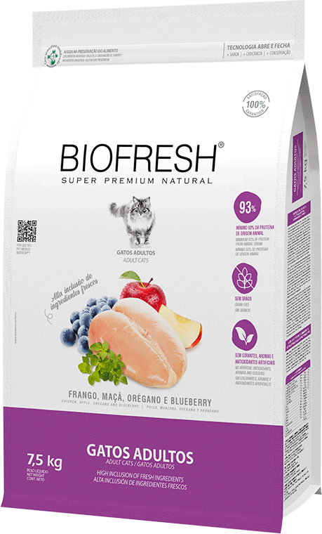 Ração Seca Biofresh Frango Fresco, Maçãs, Orégano e Blueberry para Gatos Adultos - 7,5Kg