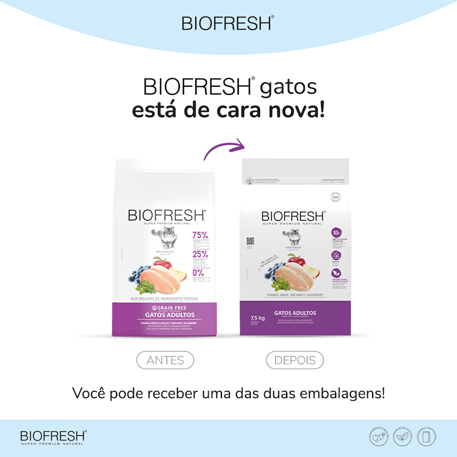 Ração Seca Biofresh Frango Fresco, Maçãs, Orégano e Blueberry para Gatos Adultos - 7,5Kg