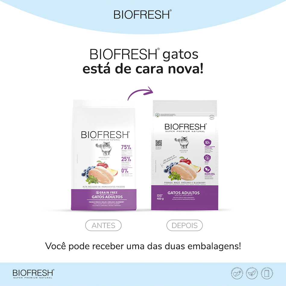 Ração Seca Biofresh Frango Fresco, Maçãs, Orégano e Blueberry para Gatos Adultos - 400 g