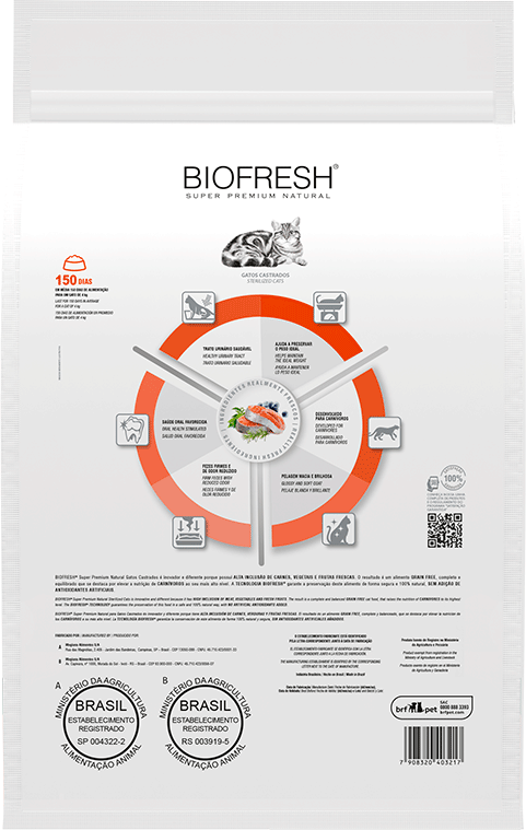 Ração Seca Biofresh Salmão, Alecrim, Chá Verde e Blueberry para Gatos Castrados - 7,5Kg
