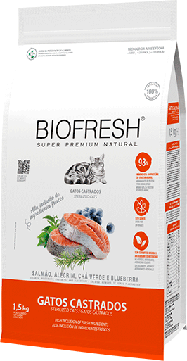 Ração Seca Biofresh Salmão, Alecrim, Chá Verde e Blueberry para Gatos Castrados - 1,5Kg
