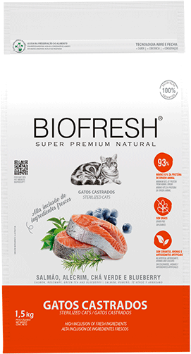 Ração Seca Biofresh Salmão, Alecrim, Chá Verde e Blueberry para Gatos Castrados - 1,5Kg