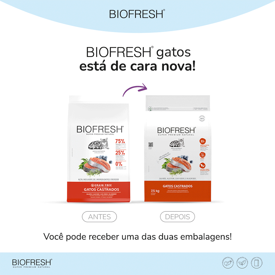 Ração Seca Biofresh Salmão, Alecrim, Chá Verde e Blueberry para Gatos Castrados - 7,5Kg
