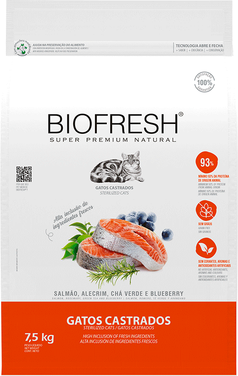 Ração Seca Biofresh Salmão, Alecrim, Chá Verde e Blueberry para Gatos Castrados - 7,5Kg