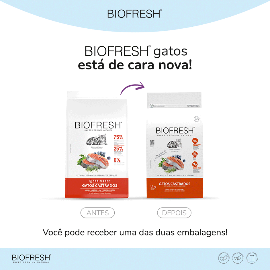 Ração Seca Biofresh Salmão, Alecrim, Chá Verde e Blueberry para Gatos Castrados - 1,5Kg