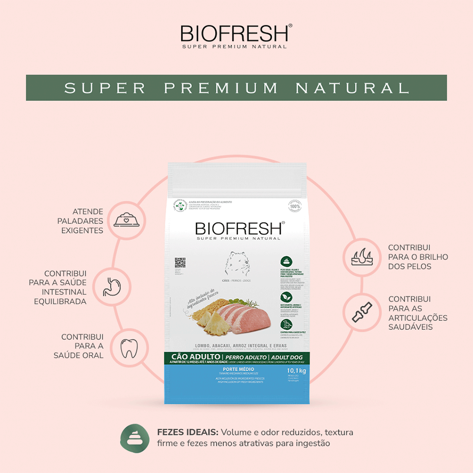 Ração Seca Biofresh Lombo e Abacaxi para Cães Porte Médio - 10,1Kg