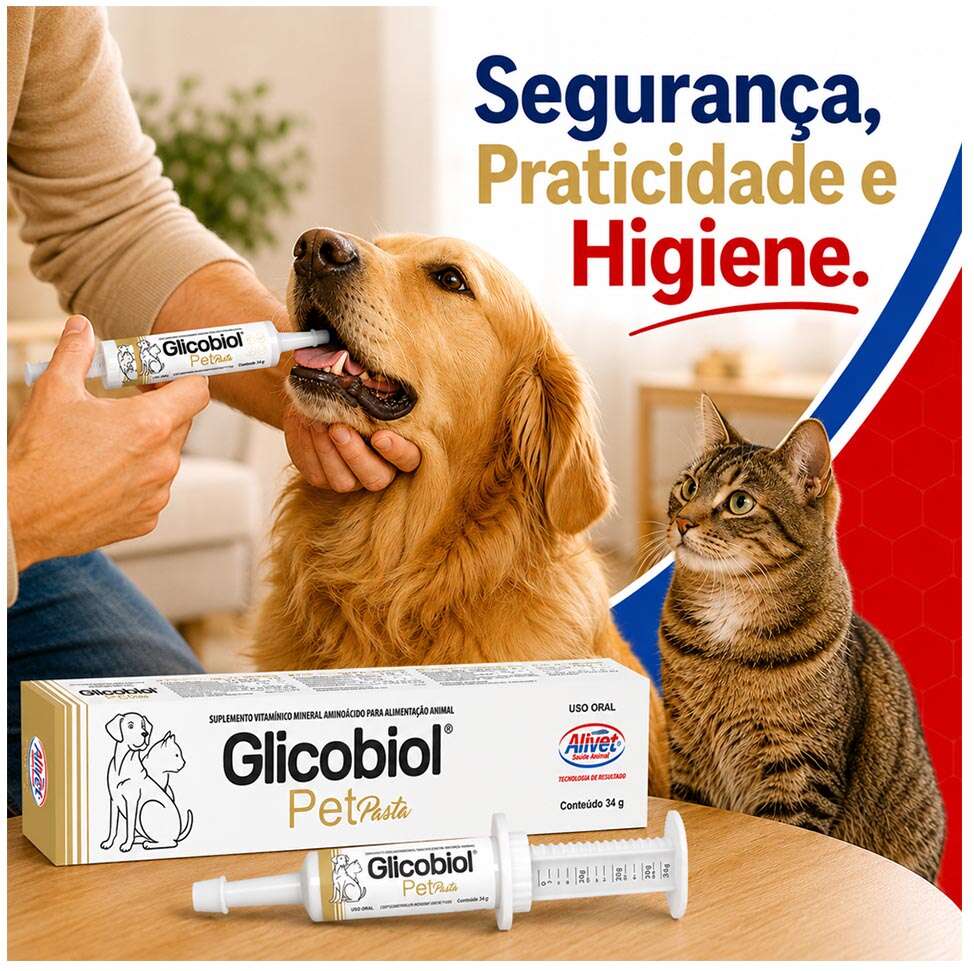 Suplemento Vitamínico Alivet Glicobiol Pet Pasta para Cães e Gatos - 34 g