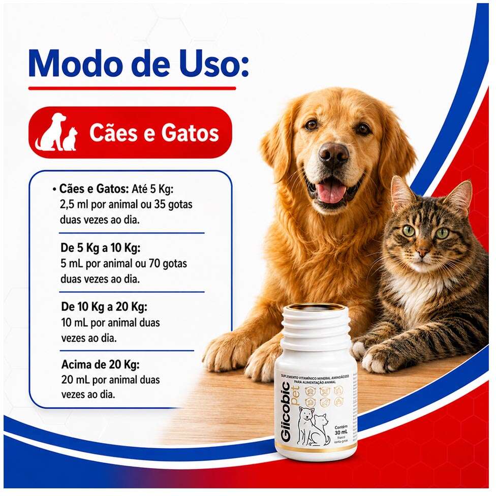 Suplemento Vitamínico Alivet Glicobol Pet Liquido para Cães e Gatos - 30 mL