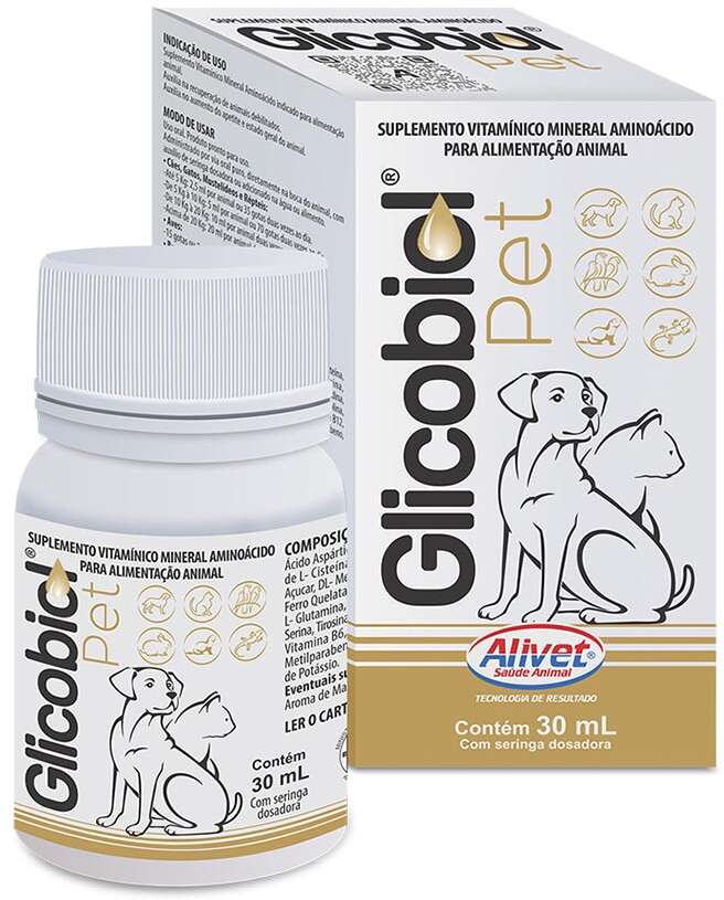 Suplemento Vitamínico Alivet Glicobol Pet Liquido para Cães e Gatos - 30 mL