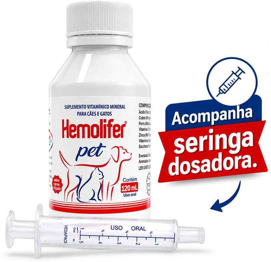 Suplemento Vitamínico Alivet Hemolifer para Cães e Gatos - 120 mL