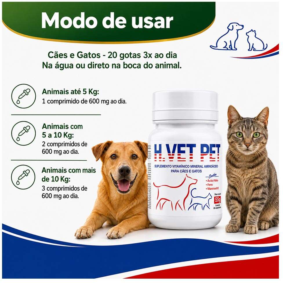 Suplmento Alivet H. Vet Pet 60 Comprimidos - 600 mg