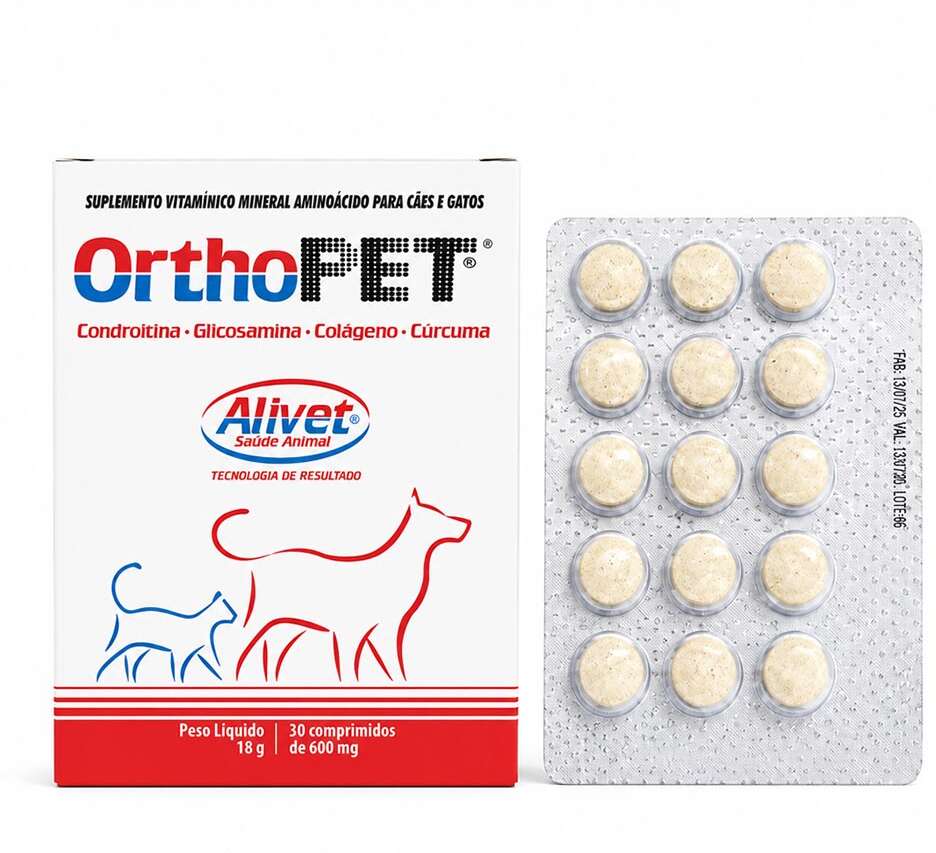 Suplemento Vitamínico Alivet OrthoPet Condroitina e Glicosamina para Cães e Gatos - 30 Cápsulas
