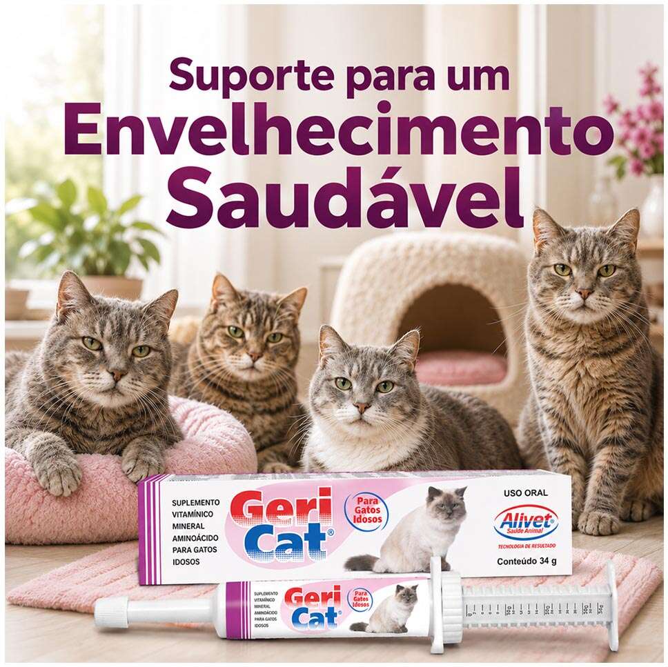 Suplemento Vitamínico Alivet Geri Cat Pasta para Gatos Idosos - 34 g