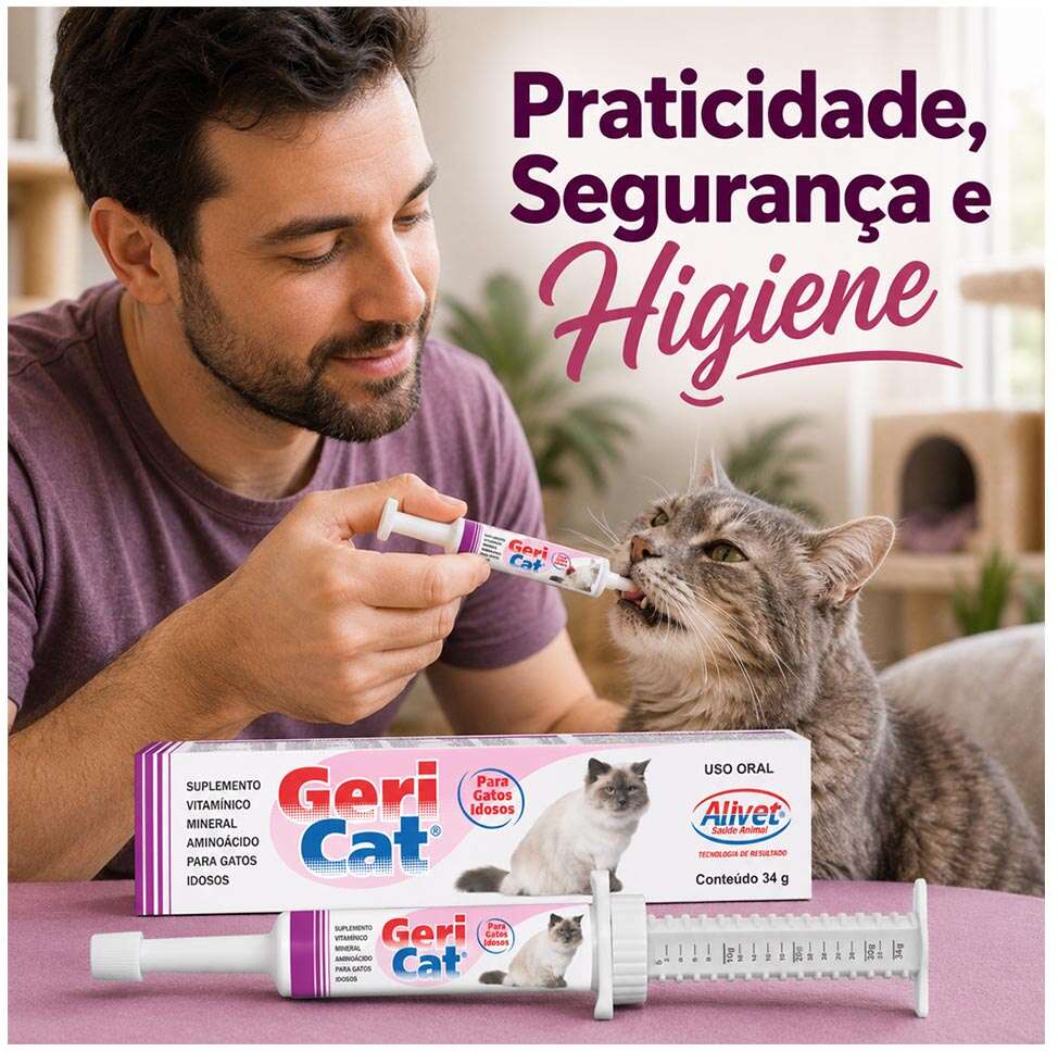 Suplemento Vitamínico Alivet Geri Cat Pasta para Gatos Idosos - 34 g