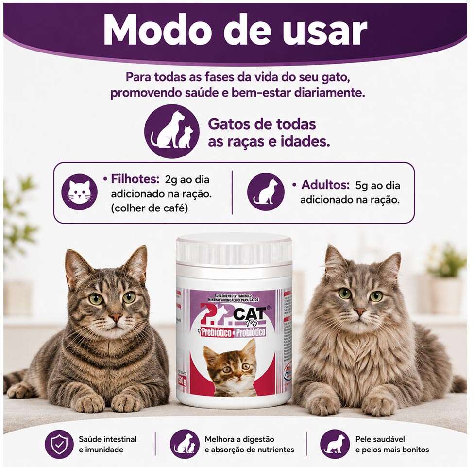Suplemento Vitamínico Alivet P.P. Cat Prebiótico e Probiótico para Gatos - 150 g