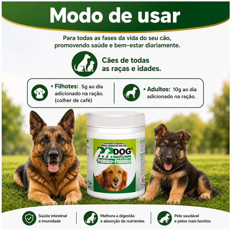 Suplemento Vitamínico Alivet P.P. Dog Prebiótico e Probiótico em Pó para Cães - 150 g
