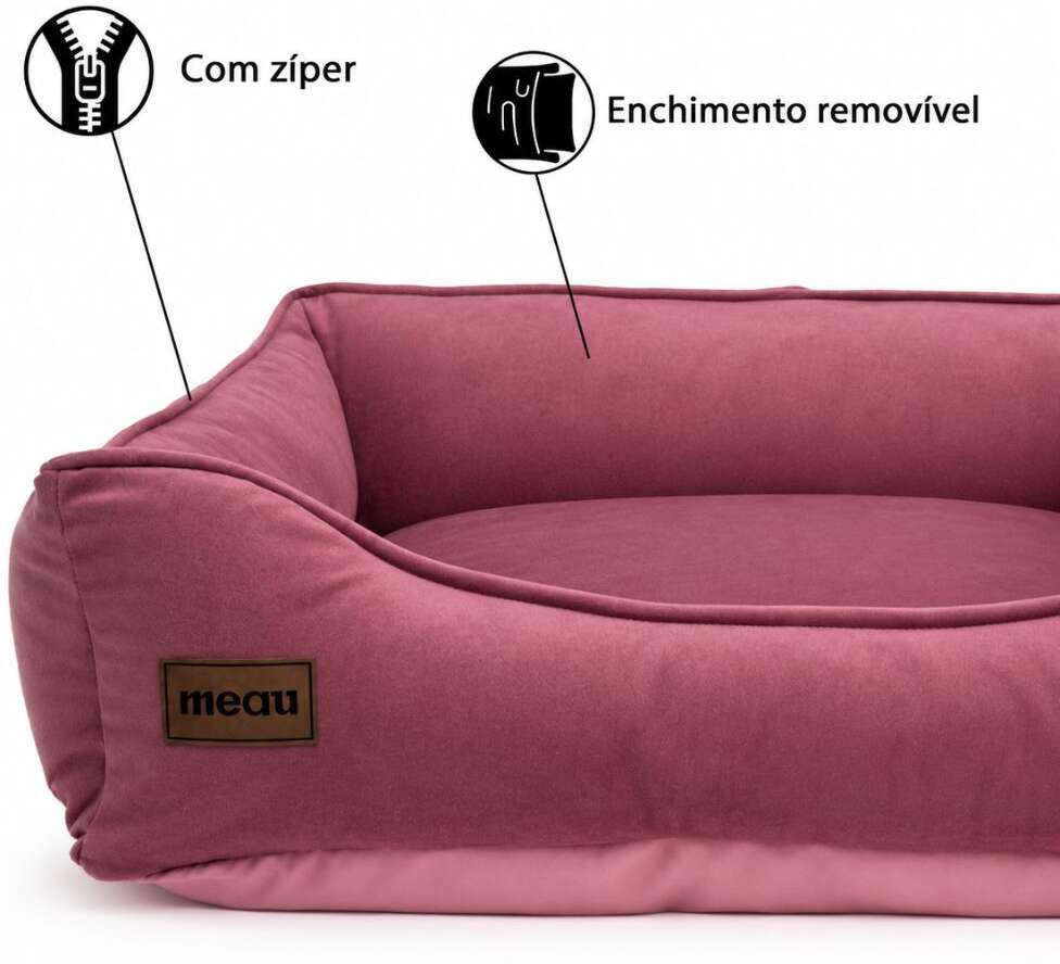 Cama Retangular Meau Veludo Rose - Tam. G