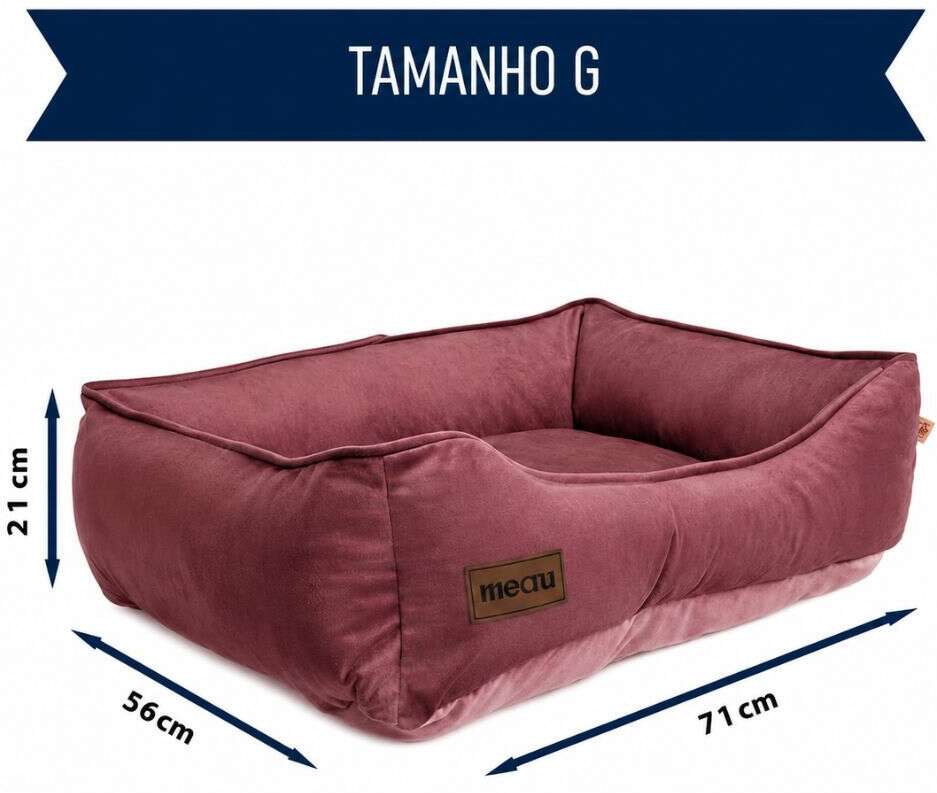 Cama Retangular Meau Veludo Rose - Tam. G