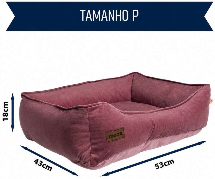 Cama Retangular Meau Veludo Rose - Tam. P