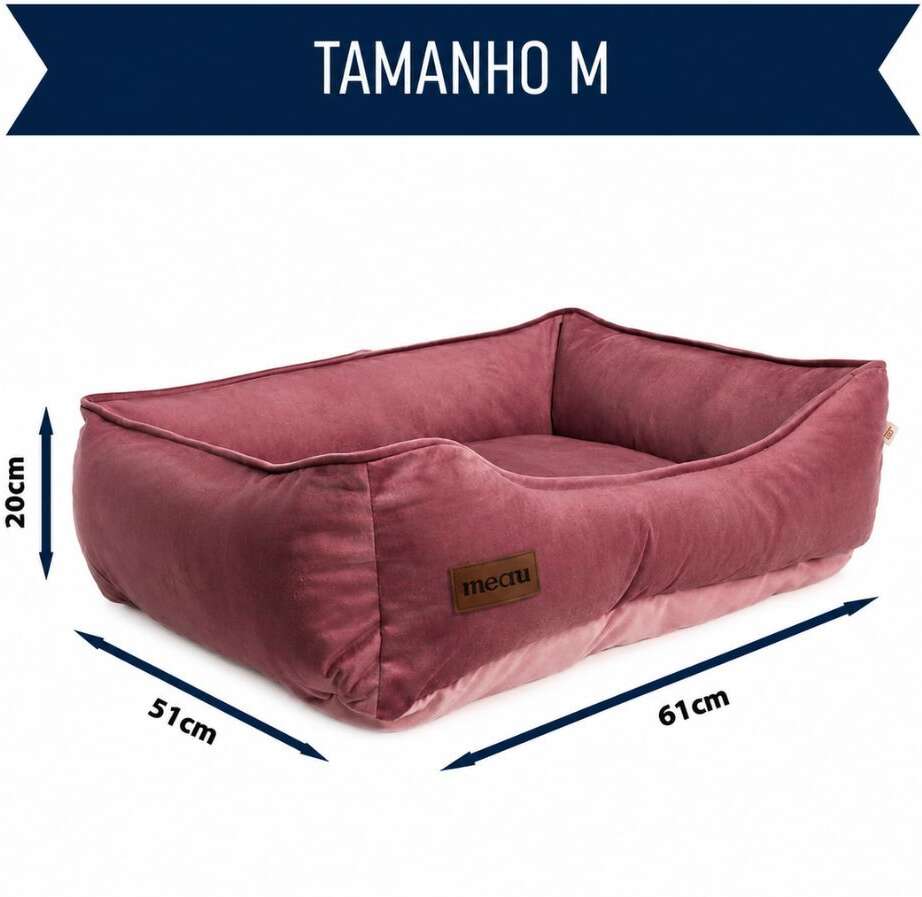 Cama Retangular Meau Veludo Rose - Tam. M
