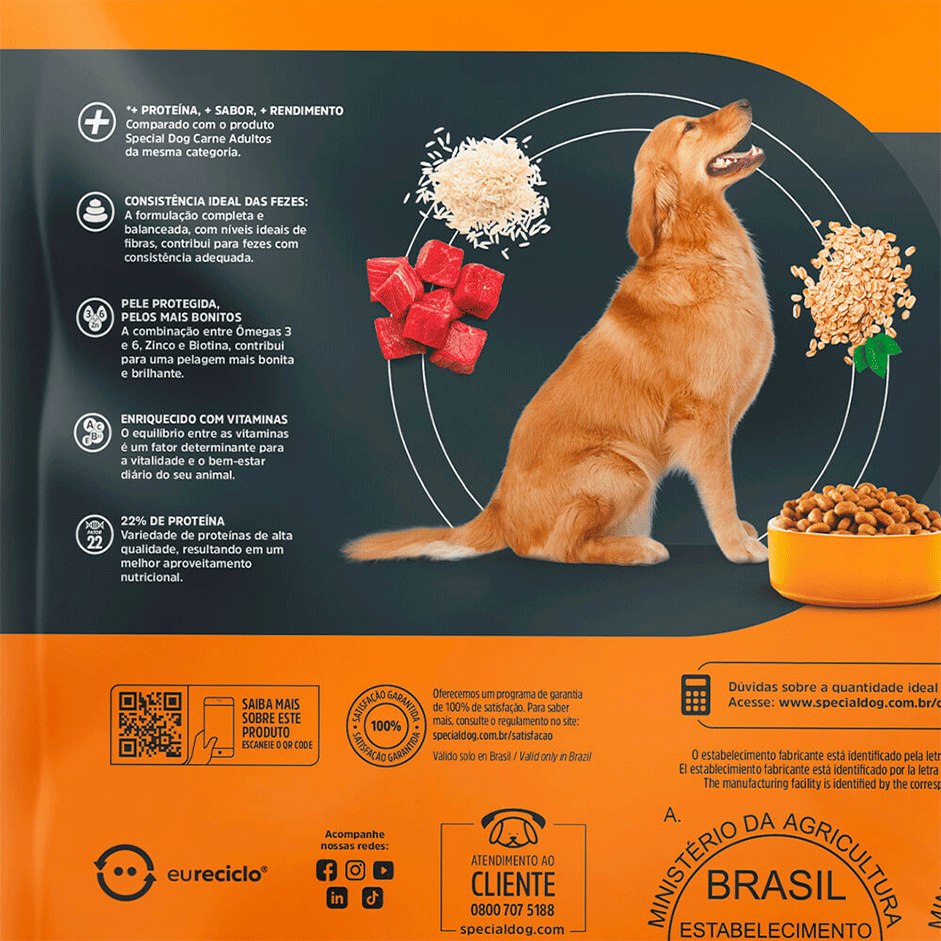 Ração Special Dog Premium Carne Plus para Cães Adultos - 20Kg