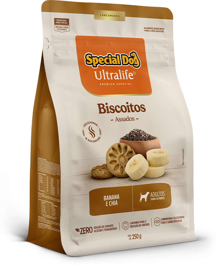 Biscoito Special Dog Ultralife sabor Banana e Chia para Cães Adultos - 250 g