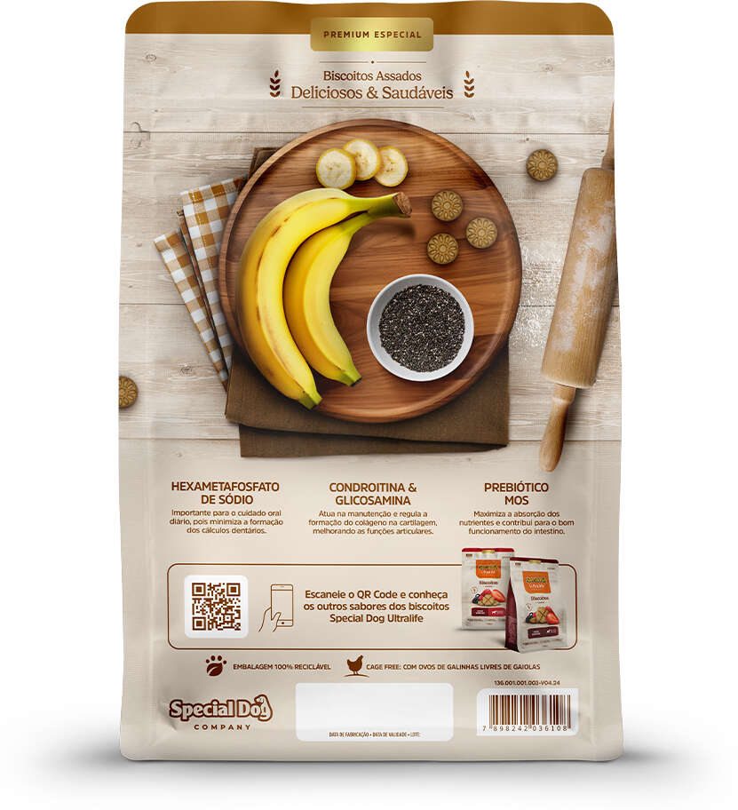 Biscoito Special Dog Ultralife sabor Banana e Chia para Cães Adultos - 250 g