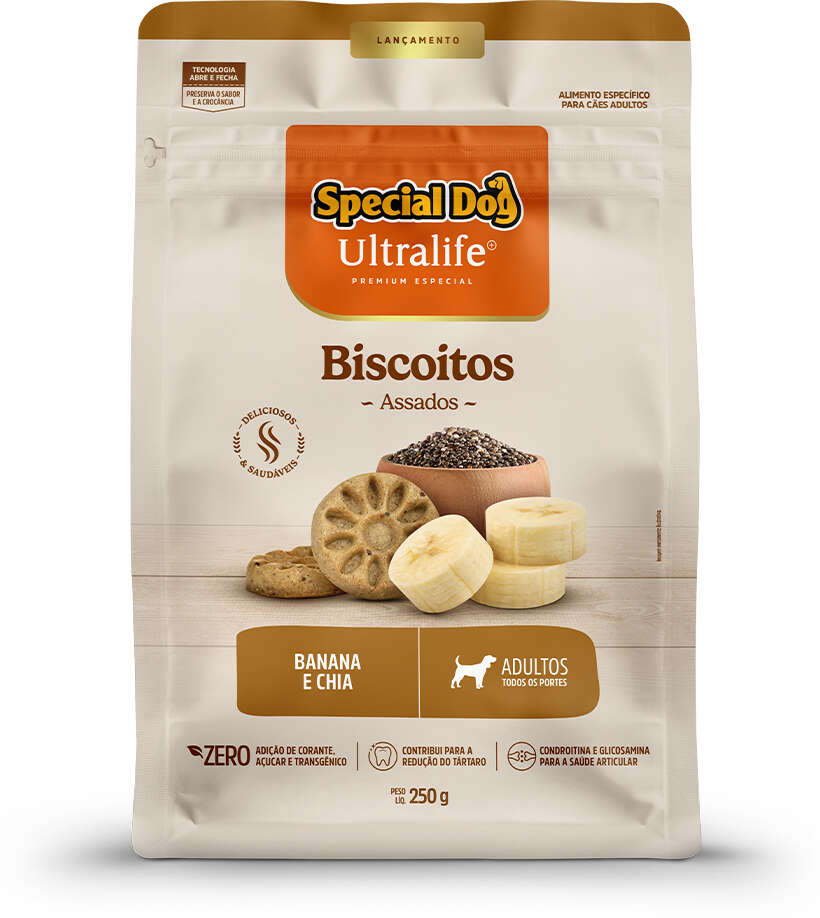 Biscoito Special Dog Ultralife sabor Banana e Chia para Cães Adultos - 250 g