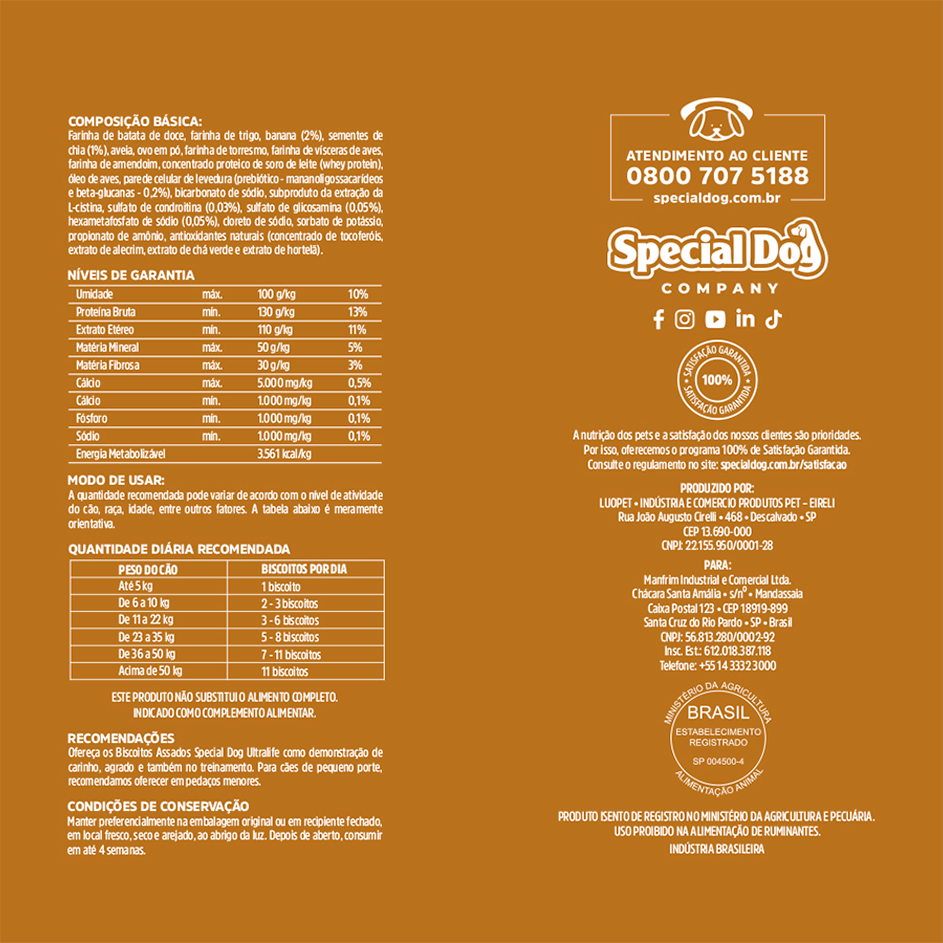 Biscoito Special Dog Ultralife sabor Banana e Chia para Cães Adultos - 250 g