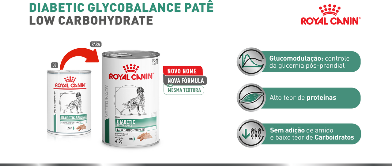 Ração Úmida Royal Canin Veterinary Diabetic Glycobalance Low Carbohydrate para Cães Adultos - 410 g