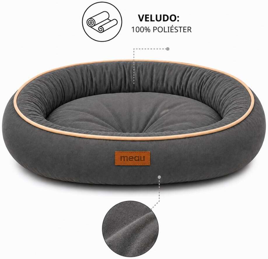 Cama Redonda Meau Veludo Cinza - Tam. M